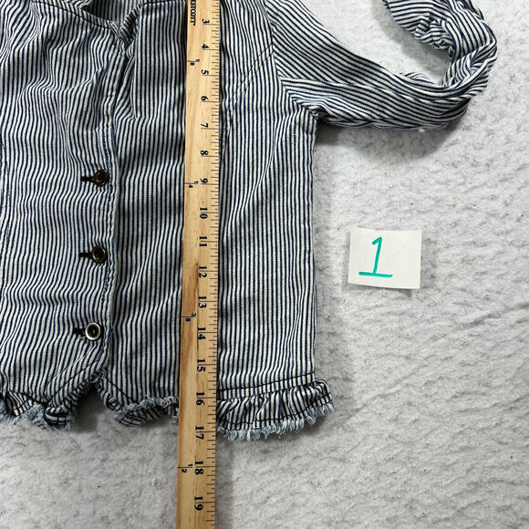 Disney D-Signed Girls Large Blue & White Striped Button Front Denim Jacket - Picture 8 of 12